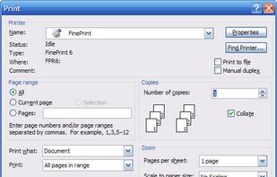 Select the FinePrint driver from the Print dialog box