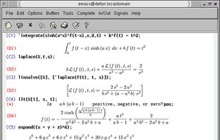 Maxima running in GNU Emacs with Imaxima mode