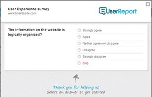 First page of UserReport online survey - Own logo and colors can be added