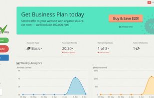 Dashboard displaying earned points and received hits in last 7 days.