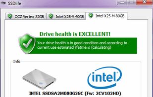Sample of SSDlife output for Intel X25-M SSD drive