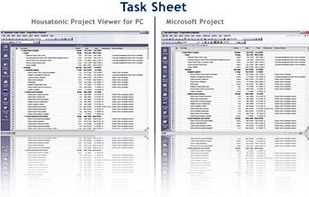 Task sheet view in Housatonic Project Viewer and Microsoft Project.