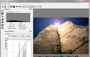 PixaFlux converting an image to Lab color mode and applying a curve adjustment node.