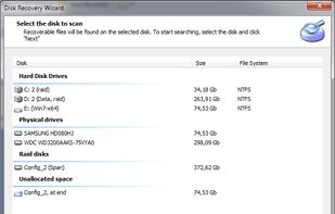 Selecting disk to scan for deleted files.