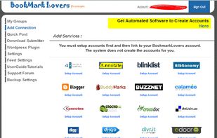 Screenshot showing 47 supported connections by Bookmarklovers