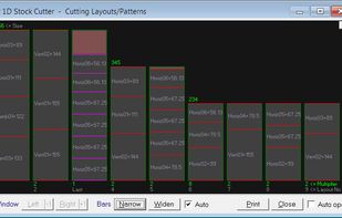The Image Page presents a visual illustration of the resulting layouts (cutting patterns) in an intuitive and adjustable format. You may arrange both Task and Image pages on the screen, modify task initial data, and repeat solver runs without closing Image page – it will follow the new solutions immediately.