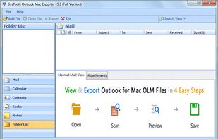 Initial screen of SysTools Outlook Mac Exporter Software . Start Off by adding the OLM files which needs to be converted into PST file format.