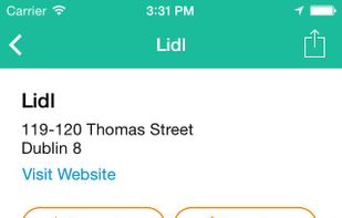 The details page provides the user with the address, contact details and opening hours of the chosen store, as well as a map and directions functionality.