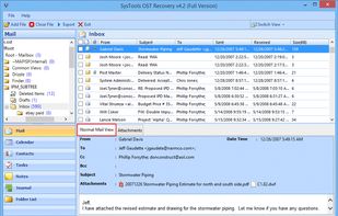 Preview OST file contents such as email data, calendar, contacts, notes, journal along with attachments included within the email.