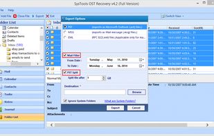The software helps to convert the recovered ost files to PST, EML or MSG file format and also allows multiple other Export options such as Mail Filter, PST split etc.