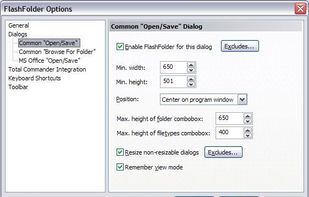 Screenshot: FlashFolder options dialog