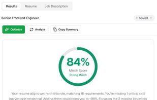 Scan results: match score for a resume against a specific job description
