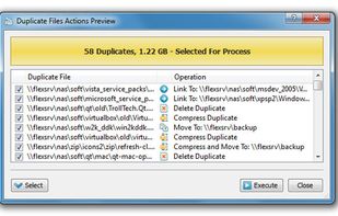 Before executing duplicate files removal actions, DupScout shows the actions preview dialog allowing one to select/unselect specific removal actions.