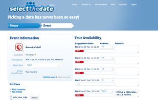 SelectTheDate.com - Event screen