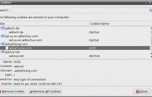 Beef Taco at Work. This is not a Beef Taco dialog, there are no dialogs in beef taco. This is the "Show Cookies" dialog built into Firefox, showing all of the opt out cookies.
