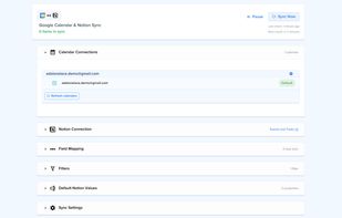 Google Calendar and Notion sync settings