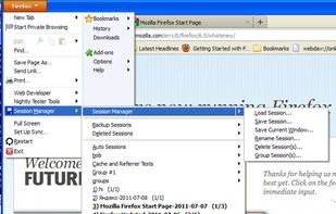 Session Manager Application Menu menu item