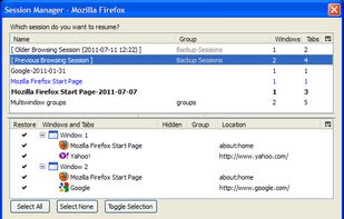 Resume session window