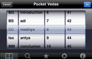 Screenshot of Pocket Vedas on the iPhone