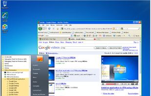 XP virtual apps running on Win 7 64-bit OS seamless, with green borders