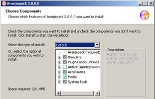 The application selection screen