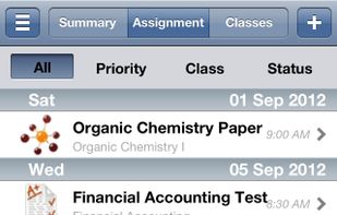 Assignments Page - Sort assignments by Priority, Class, Status