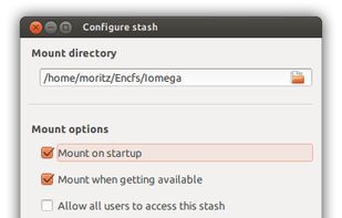 The stash configure window