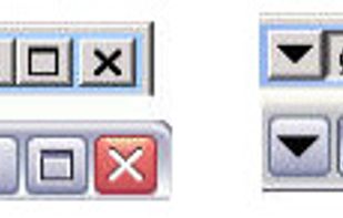 Window title bars with roll-up and push-pin buttons