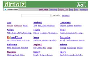 screenshot of the DMOZ home page