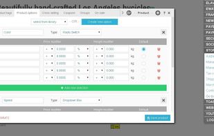 Unlimited product options, changing both price and weight, can be easily created.