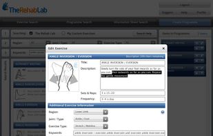 The Rehab Lab Interface: Add exercises to your rehab handout and customise them to your client