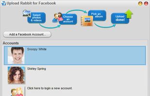 Select or add Facebook accounts to connect with Upload Rabbit