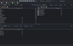 3 panes, dark theme