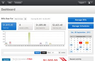 Dashboard with summary of bills