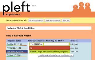 The appointment overview, where you enter your availability.