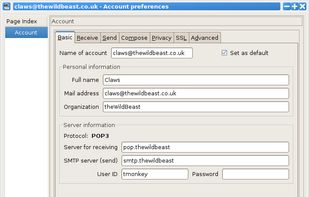 The account preferences window