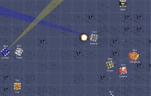 Fullscreen of battle view with robots fighting