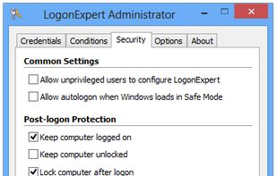 Keep computer logged on, Keep computer unlocked, lock after logon with delay