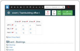 The event management tool allows for blocking rooms in advance, accept deposits, manage credit bills and more.