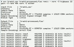 An example SoX session