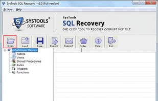 SQL Recovery startup screen, open and add databases to be repaired & recovered.