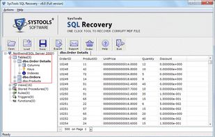 Preview components of the recovered database file with proper details such as Tables,Views,Stored Procedures and Rules
