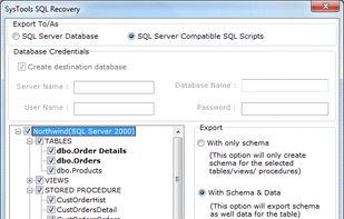 The software allows you to export the recovered files into SQL Server Databases or as SQL server Compatible scripts and much more.