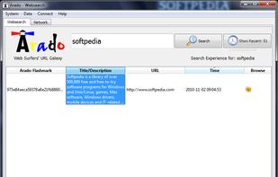 Main window where you can explore all the created bookmarks