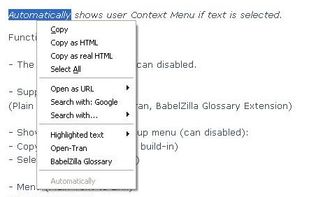 User Context Menu