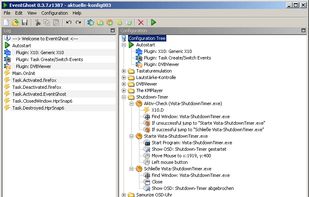 Main window with log and action tree