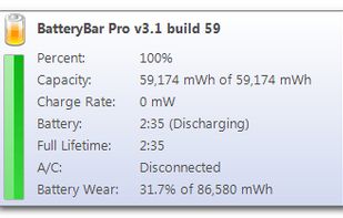 Pop-up window on hover over, detailed info about current battery status
