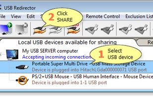 Share required USB device on USB server.