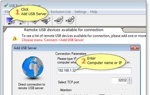 Create a direct connection from USB client to USB server or callback connection from USB server to USB client.