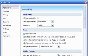 Program options window.